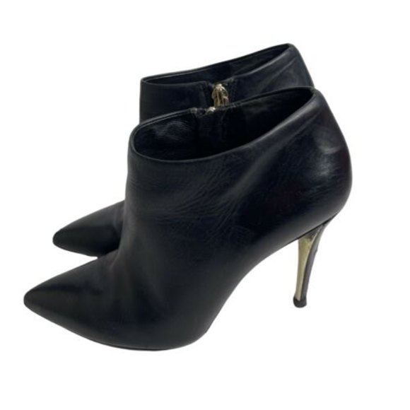 Marciano Guess Stiletto Heel Black Booties Soft Leather Size 6 36 Gold Trim a19 - Picture 5 of 12